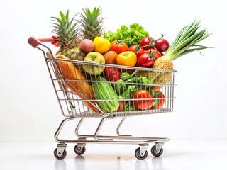 Minimalist Grocery Shopping Cart Line Art - Simple Food Photography