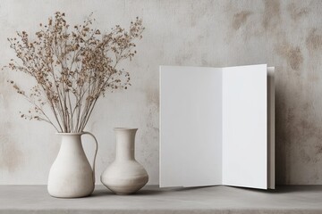 Neutral Tone Vase Display With Open Book Mockup