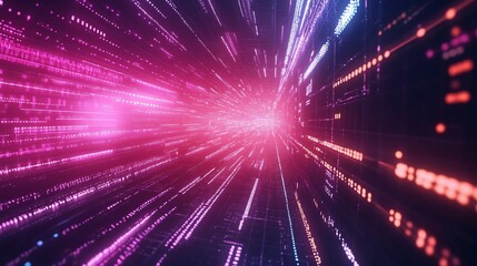 Neon Glowing Futuristic Data Infographic Structure Expanding Rapidly Across Cyberspace