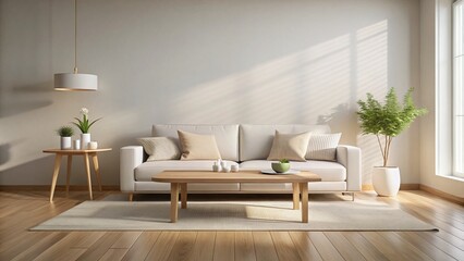 Minimalist Modern Living Room: White Sofa, Wooden Table, Long Exposure Photography