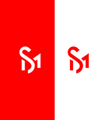 Red White SM Logo Design Monogram Intertwined Letters Branding Identity