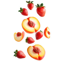 Fresh Fruit Mix on White Background with Grapes and Berries. Fruit mix on a white and transparent background, with grapes and blueberries, lemon, strawberry, orange, apple, and banana, PNG cutout.	
