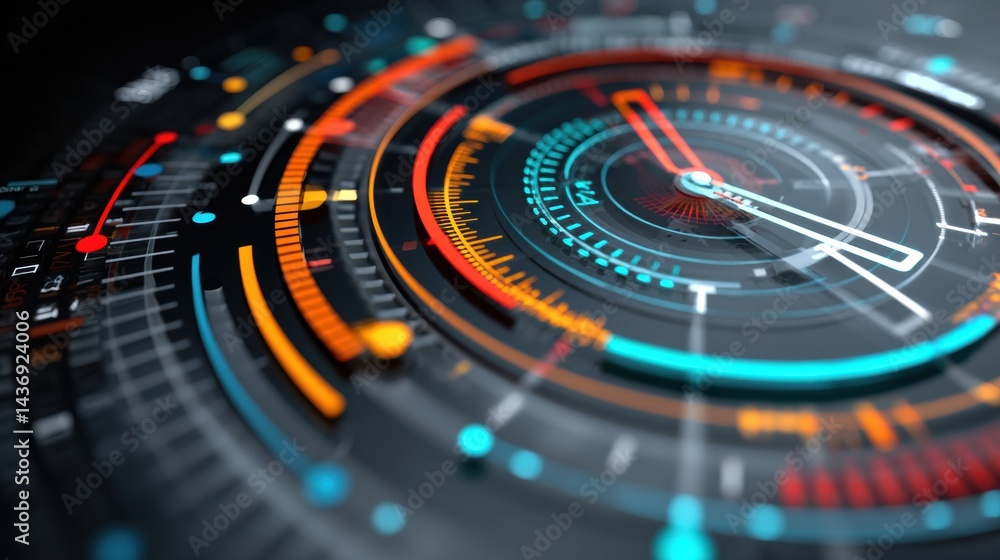 Aufkleber Futuristic Smartwatch Interface Concept Showcasing Colorful Motion UI Design for Enhanced User Interaction in Modern Technology