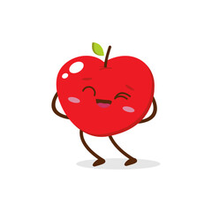 Cute Smiling Red Apple Character. Kawaii Red Fruit Mascot Style Vector