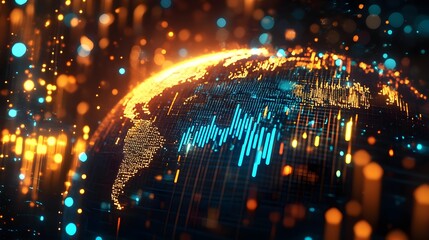 Obraz premium Holographic Globe Visualization with Highlighted Data Trends