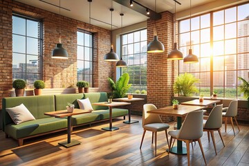 Fototapeta premium Modern City Cafe Interior - Stylish Coffee Shop Design