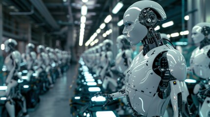 Engineers collaborating in a high-tech lab to develop and troubleshoot cutting-edge robotic technology. Innovative Robot Development