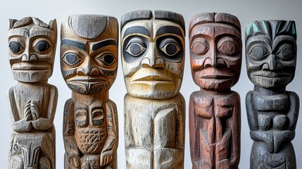 Northwest Coast Native American Totem Poles: Carved Wood Sculptures