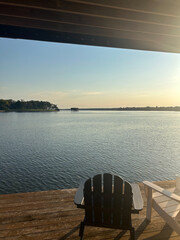 Relaxing lakefront view at Cedar Creek Reservoir in Texas during golden hour