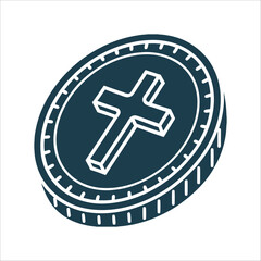 Simple Cross Icon Vector Illustration Lost Coin Single coin with a cross imprint