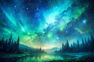 Obraz premium Night Photography: Hand-Painted Green Watercolor Texture Background