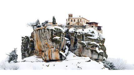 Stunning Panoramic View of Magnificent Meteora Monastery on a High Rock