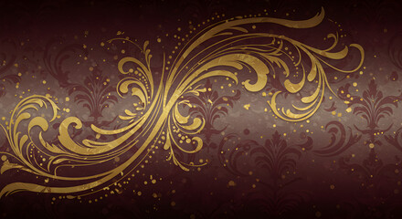 Elegant Golden Swirls on Rich Burgundy Background: Classic Decorative Pattern