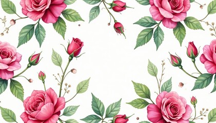 Naklejka premium Intricate watercolor rose buds & leaves seamless pattern, textile, illustration