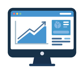 Web analytics information on a Computer screen flat icon. trend graphs report concept. statistic charts for planning and accounting, analysis, audit.	

