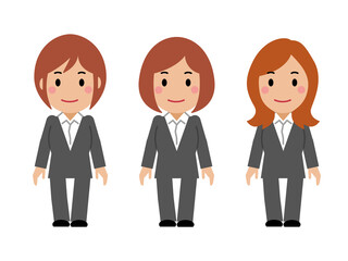 両手を下ろし、すまし顔のグレースーツの若い女性