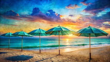 Fototapeta premium Beach Umbrellas at Sunset