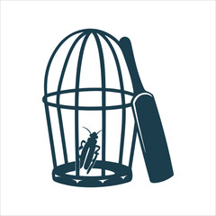 Minimalist Cricket Cage Vector Illustration Festa del Grillo Cricket Minimalist cricket cage with tiny insect in sage green