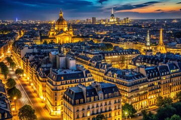 Obraz premium Parisian Night Lights: Cityscape View of Iconic Buildings and Open Spaces