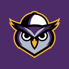 Stern Owl Mascot Wearing Baseball Cap Logo