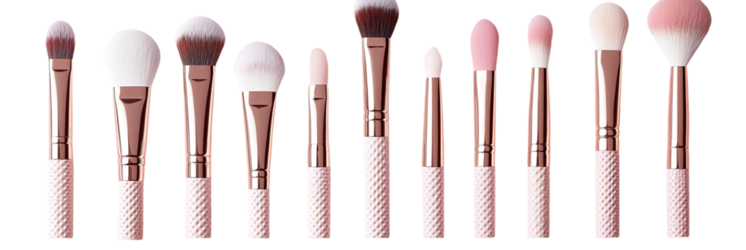 Elegant Makeup Brush Set with Rose Gold Accents for Flawless Application on transparent background