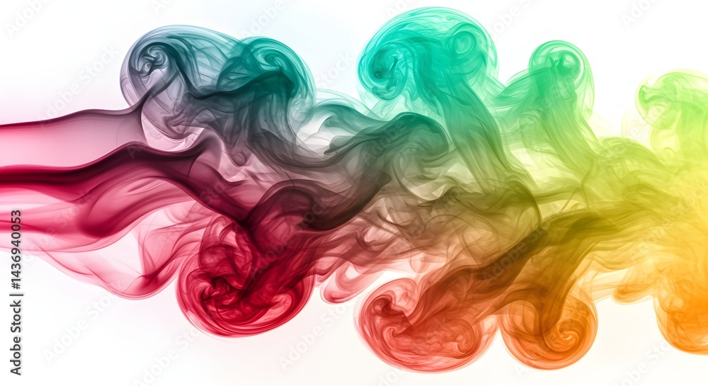 Poster a vibrant display of colorful smoke swirls against a clean white backdrop creating an ethereal effec
