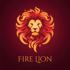 Fire lion in stylized vector, very bright