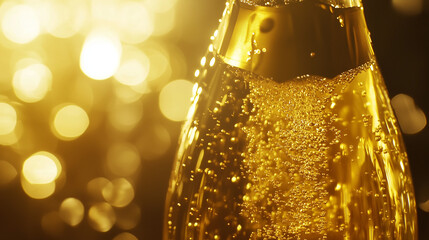 Golden bubbles rise in a champagne glass, celebrating life's sparkling moments.
