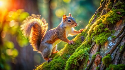 Obraz premium Playful Squirrel Climbing Tree, Urban Nature Wildlife Photography