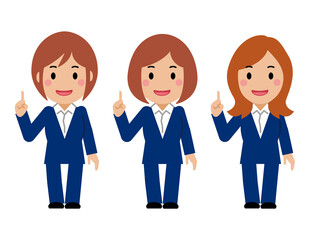 ナンバーワンポーズをする笑顔の紺色スーツの若い女性