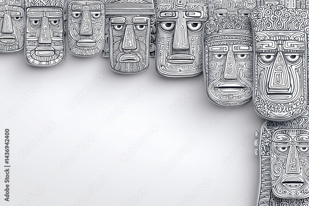 Poster abstract faces in black and white with intricate patterns and details for creative art projects