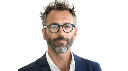 Professional Portrait of Businessman Wearing Glasses Isolated on White Background