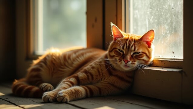 Orange cat basking in sunlight