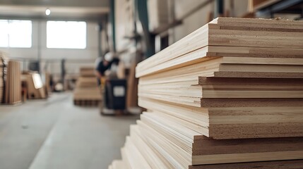 Stacks of Plywood in a Woodworking Factory