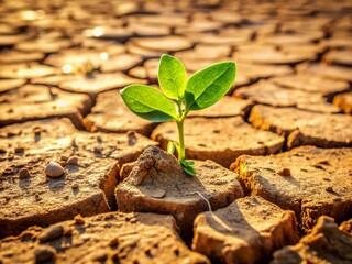 Resilience: Green Sprout Breaking Through Dry Cracked Earth