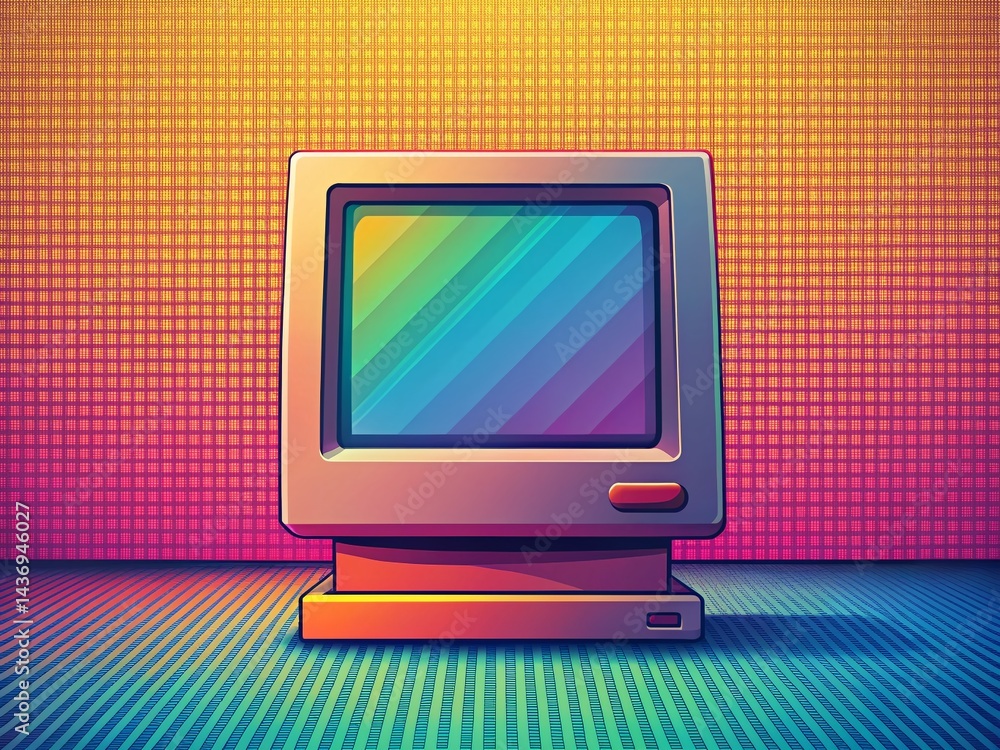 Poster retro computer monitor: vintage tech digital display artwork