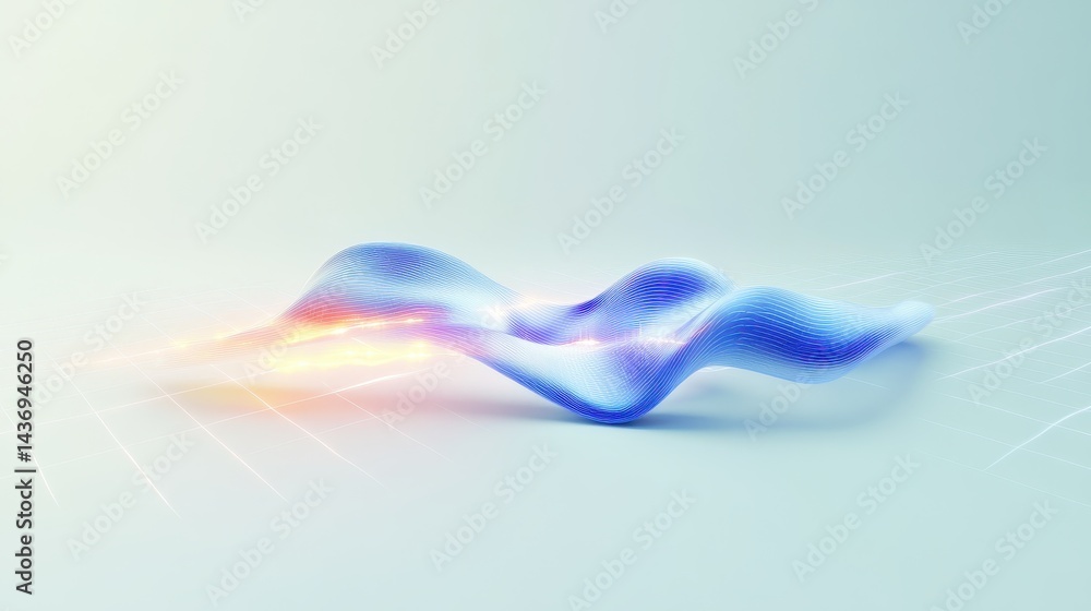 Poster abstract blue waveform glowing energy lines futuristic digital data visualization smooth 3d render l