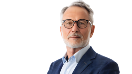 Professional Portrait of Mid-Adult Businessman Standing Behind and Senior Businesswoman in Office Setting