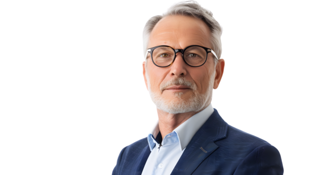 Professional Portrait of Mid-Adult Businessman Standing Behind and Senior Businesswoman in Office Setting