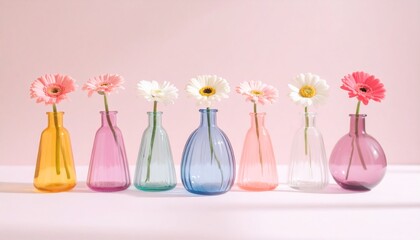 美しい花のアレンジメント、パステルカラーの淡い色の花瓶
