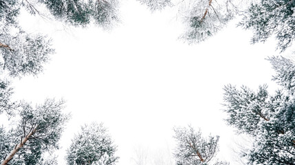 Christmas forest winter frame on white background