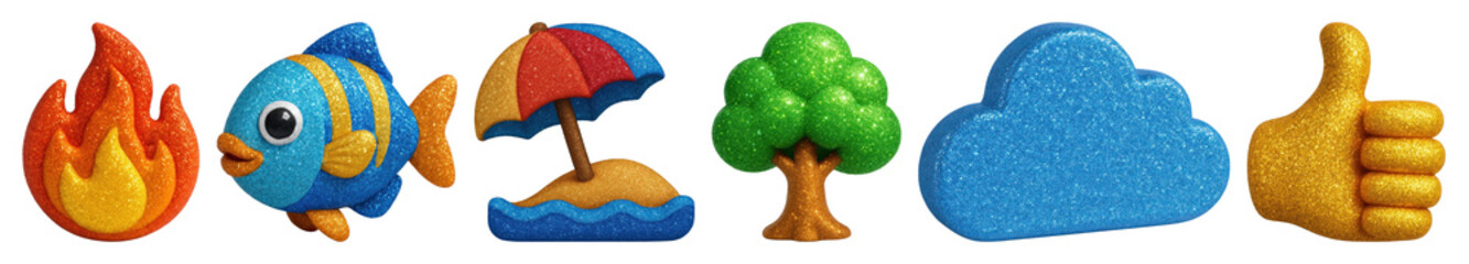 PNG Colorful 3D emoji icons, element set on transparent background