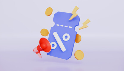 Premium special price offers sale coupon, discount coupon with percentage sign with coins and flash, voucher card cash back