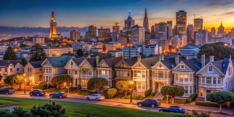 Obraz premium San Francisco Nob Hill Panoramic Cityscape - Daytime View