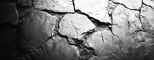 Fototapeta premium Dramatic Black and White Stone Texture Cracked Rock Background