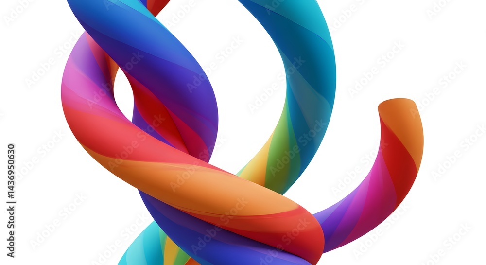 Poster close up of a twisted rainbow colored shape against a white background in a studio shot view