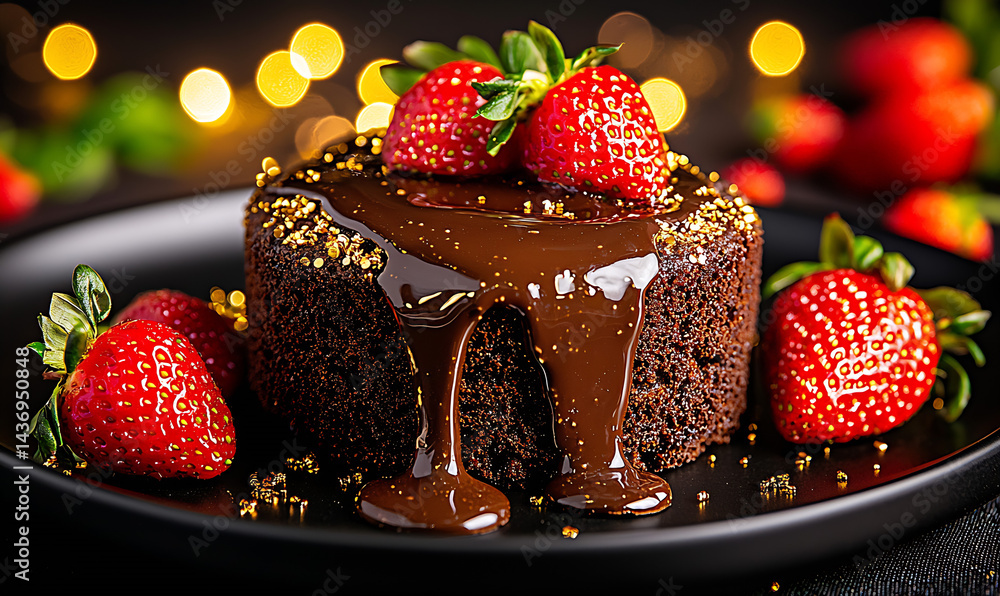 Aufkleber delicious chocolate cake topped with fresh strawberries creating a tempting dessert display : genera