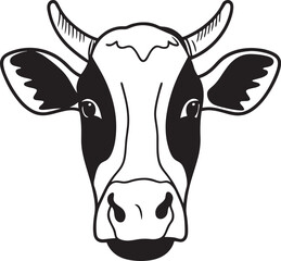 Detailed Cow Head Outline Livestock Drawing for Agricultural Designs