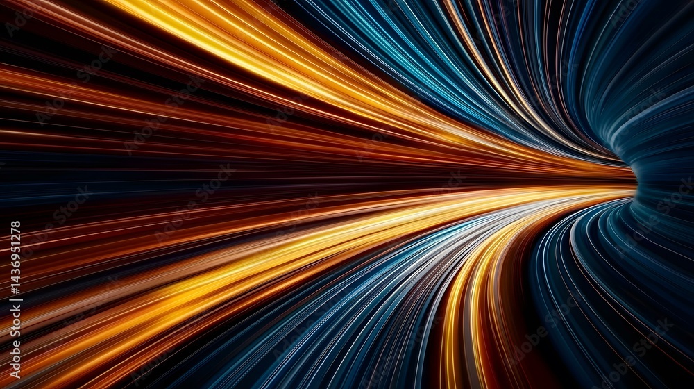 Poster the image shows an abstract representation of light streaks or energy converging towards a central p