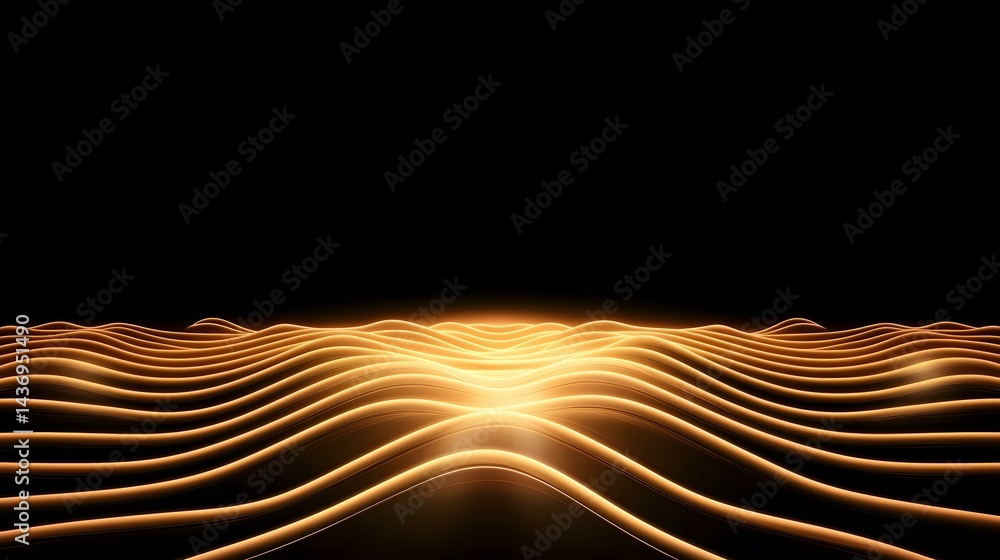 Poster the image shows a dark background with a landscape of golden, undulating waves of light, creating an